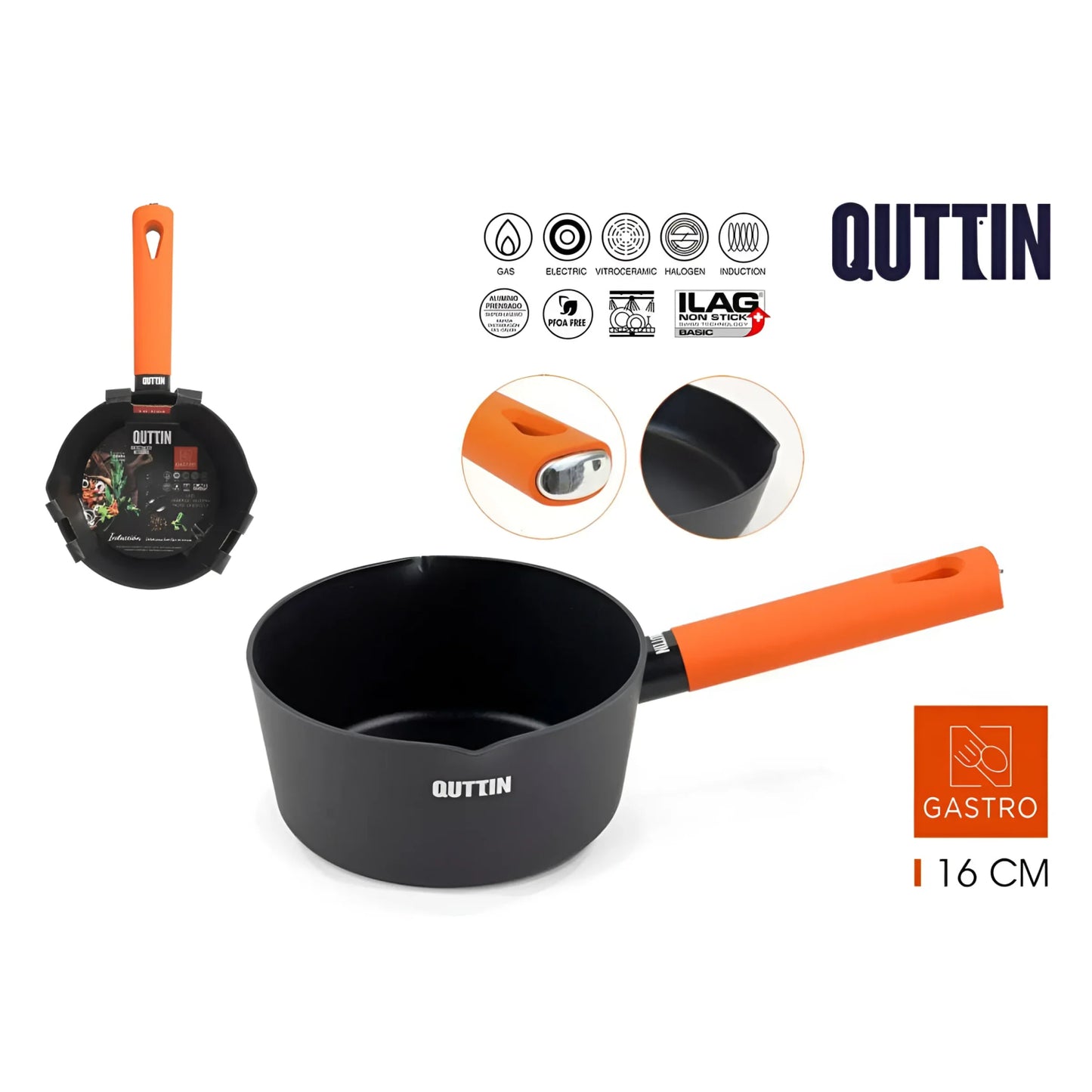 Quttin Gastro 16cm Saucepan Pressed Aluminium Non Stick Induction