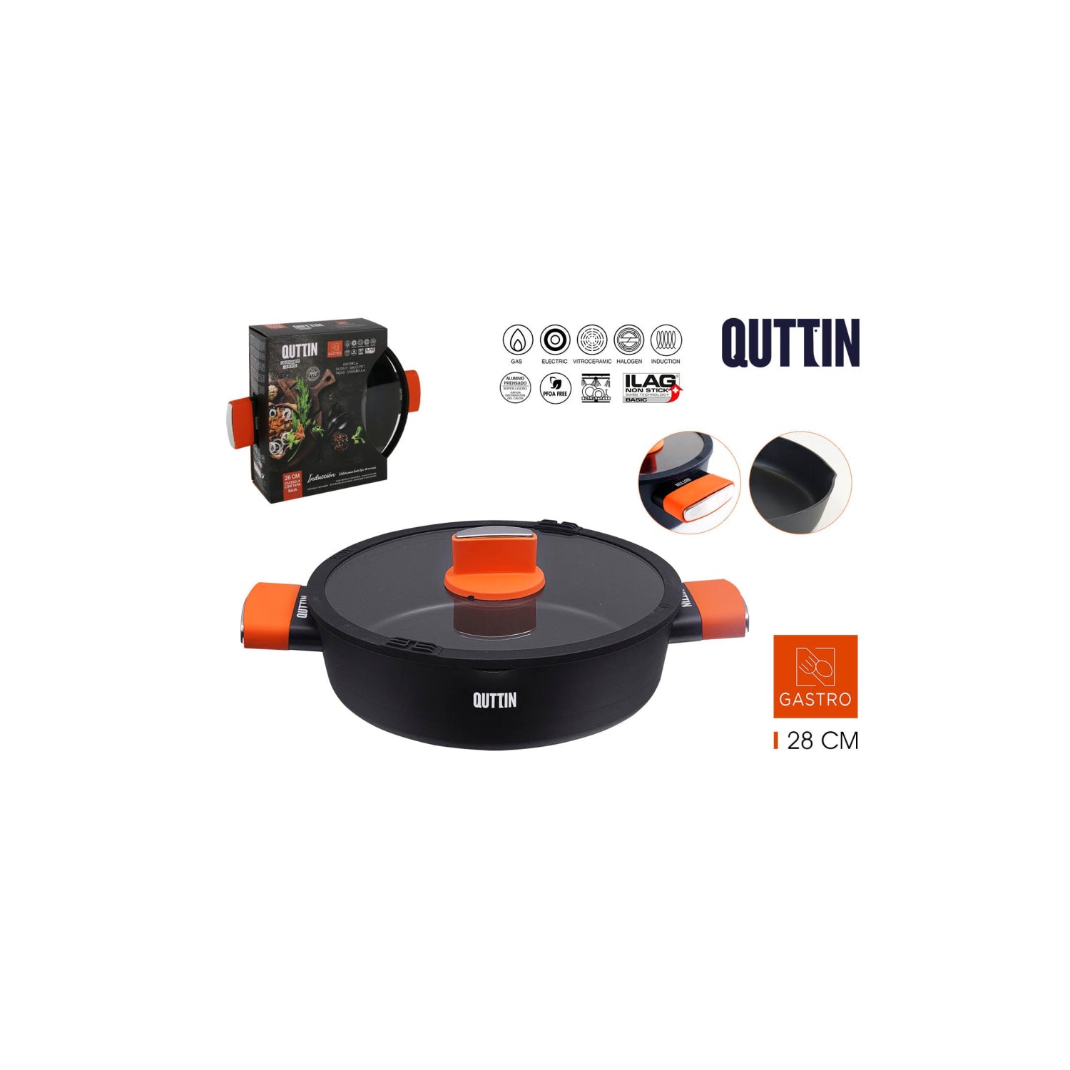 Quttin Gastro 28cm Casserole Pressed Aluminium Non Stick Induction