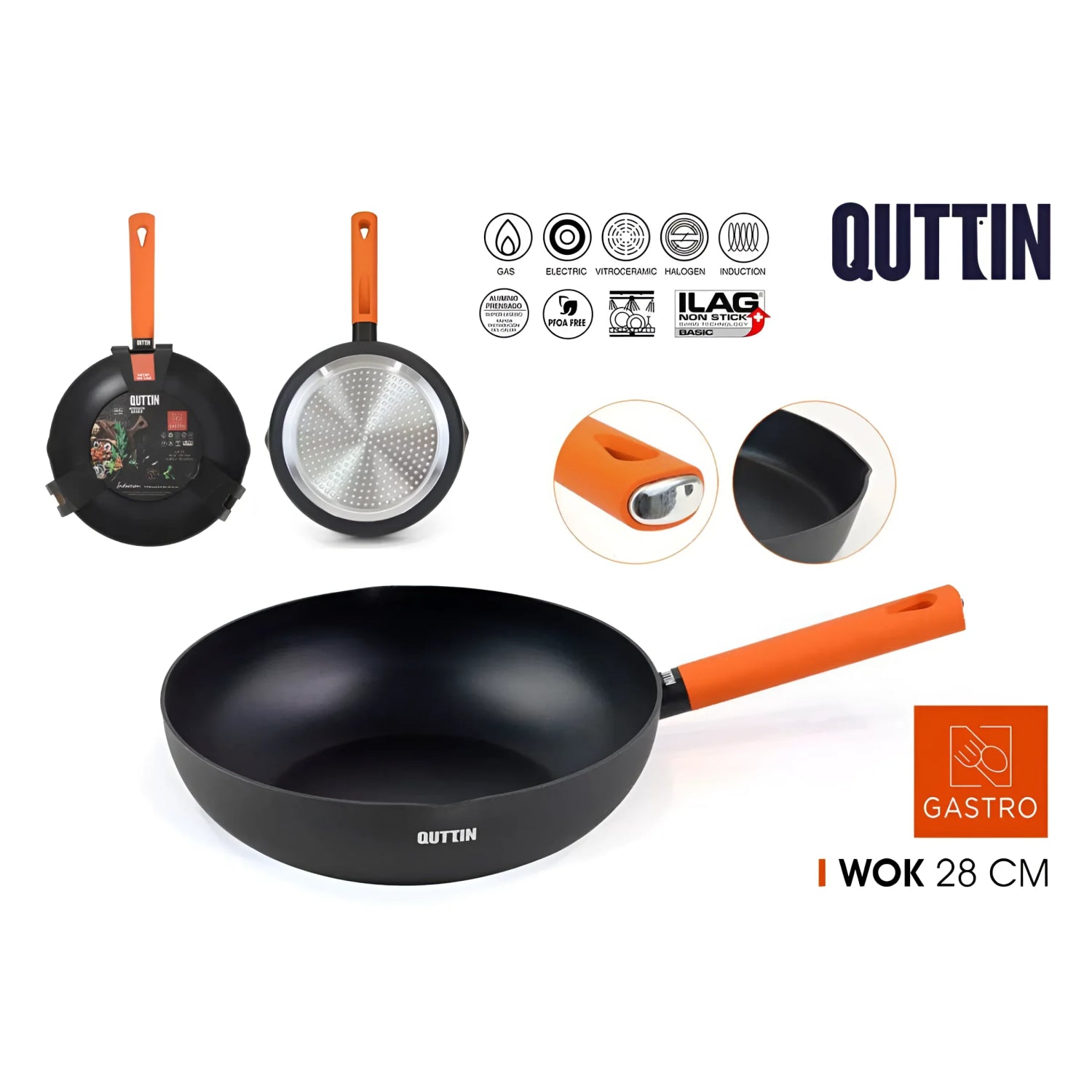 Quttin Gastro 28cm Wok Frying pan Pressed Aluminium Non Stick Induction