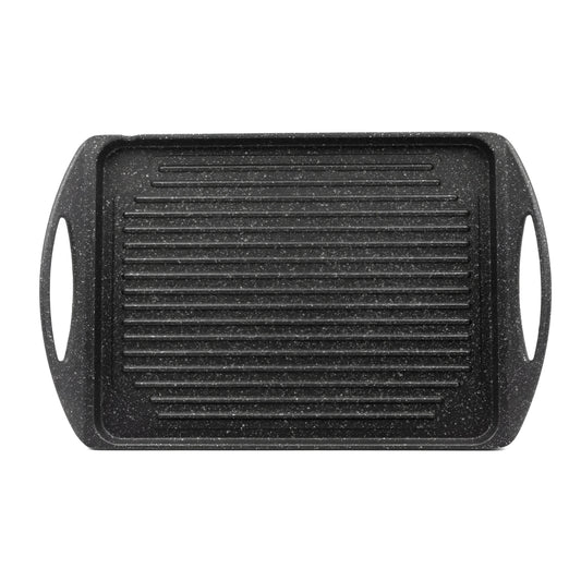Black speckled Quttin non-stick grill roasting pan 42x27cm with ridges and handles