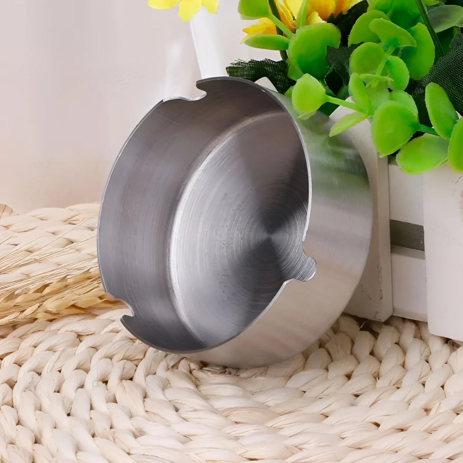 Round Steel Ashtray silver Ash Tray Cigarette Smoking Home Pub Garden