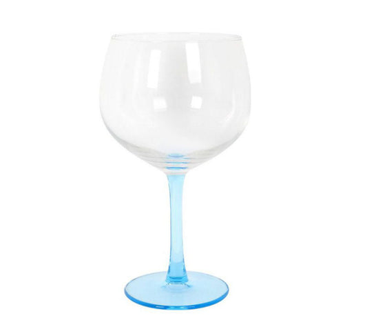 Royal Leerdam clear round-bowled gin and tonic glass with light blue stem and base