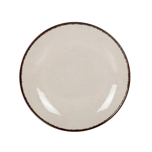 Round off-white Salzvora Ivory dinner plate with a brown rim, 27cm stoneware