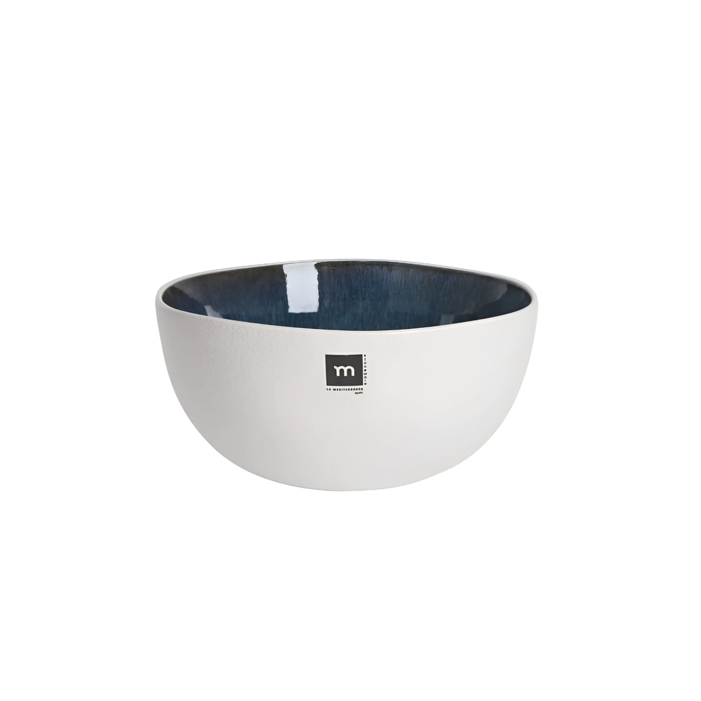 Savina 18x8cm irregular stoneware bowl, white ceramic with deep blue interior