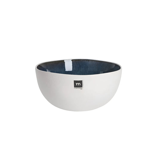 Savina 18x8cm irregular stoneware bowl, white ceramic with deep blue interior