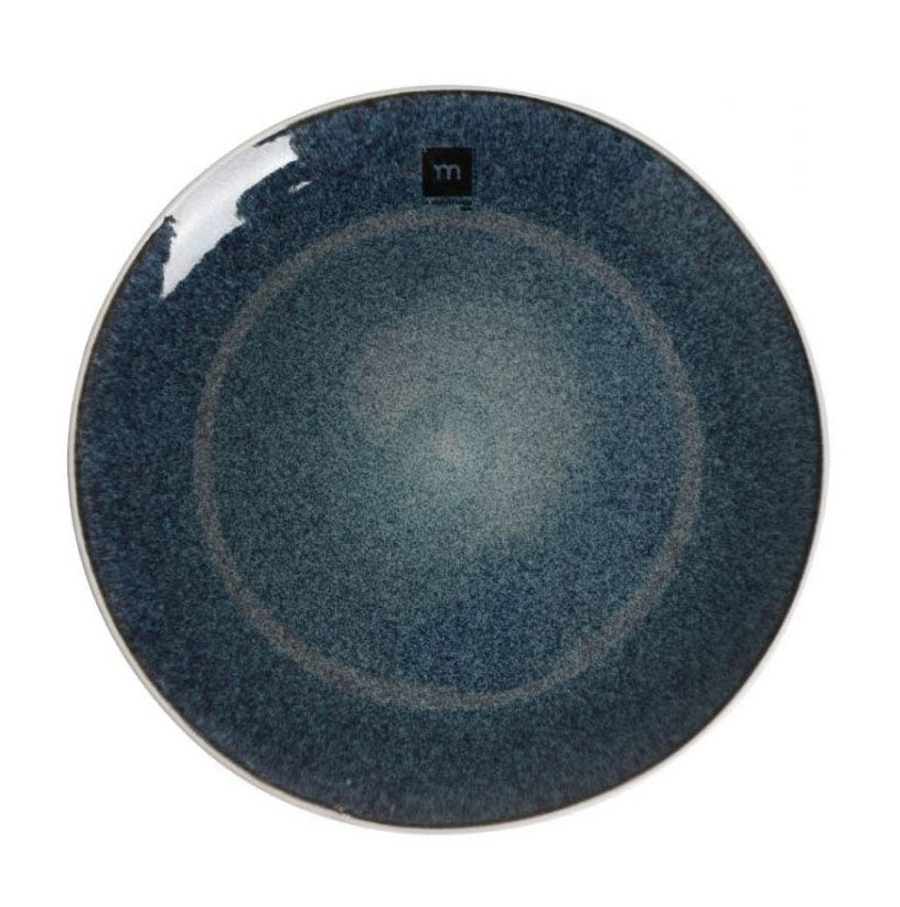 Blue speckled Savina 25.5cm irregular stoneware dinner plate with m logo
