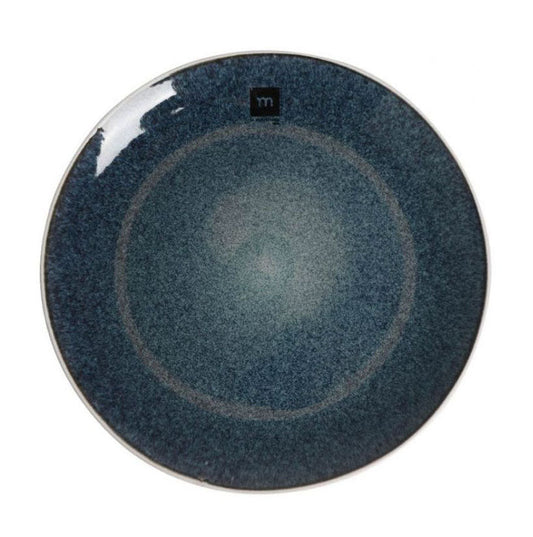 Blue speckled Savina 25.5cm irregular stoneware dinner plate with m logo