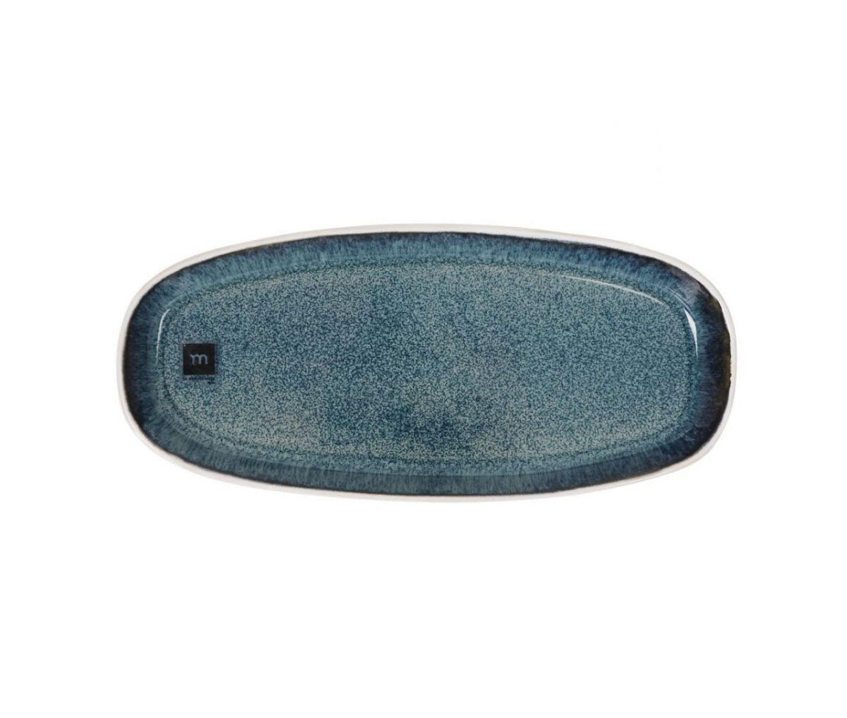 Blue speckled Savina oval dessert plate, 25.5x11.5cm, by Ryobi