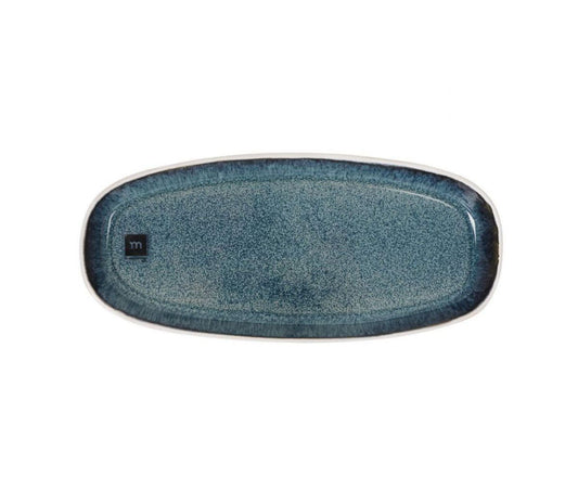 Blue speckled Savina oval dessert plate, 25.5x11.5cm, by Ryobi