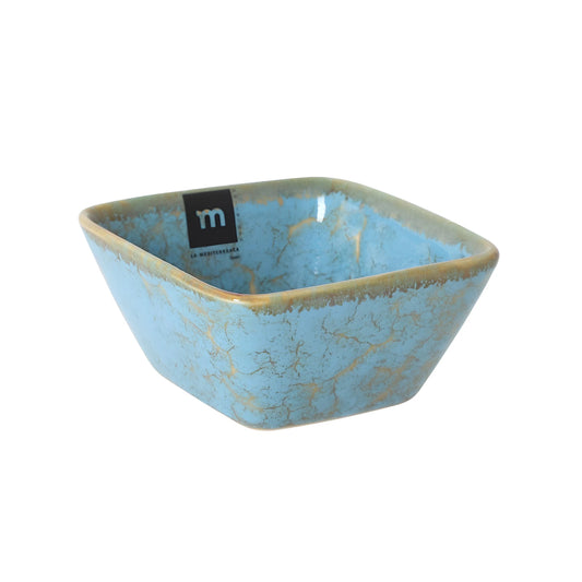 Scratch 10.7x10.7x5cm Ramekin square deep dish with light blue crackled glaze and golden-brown rim