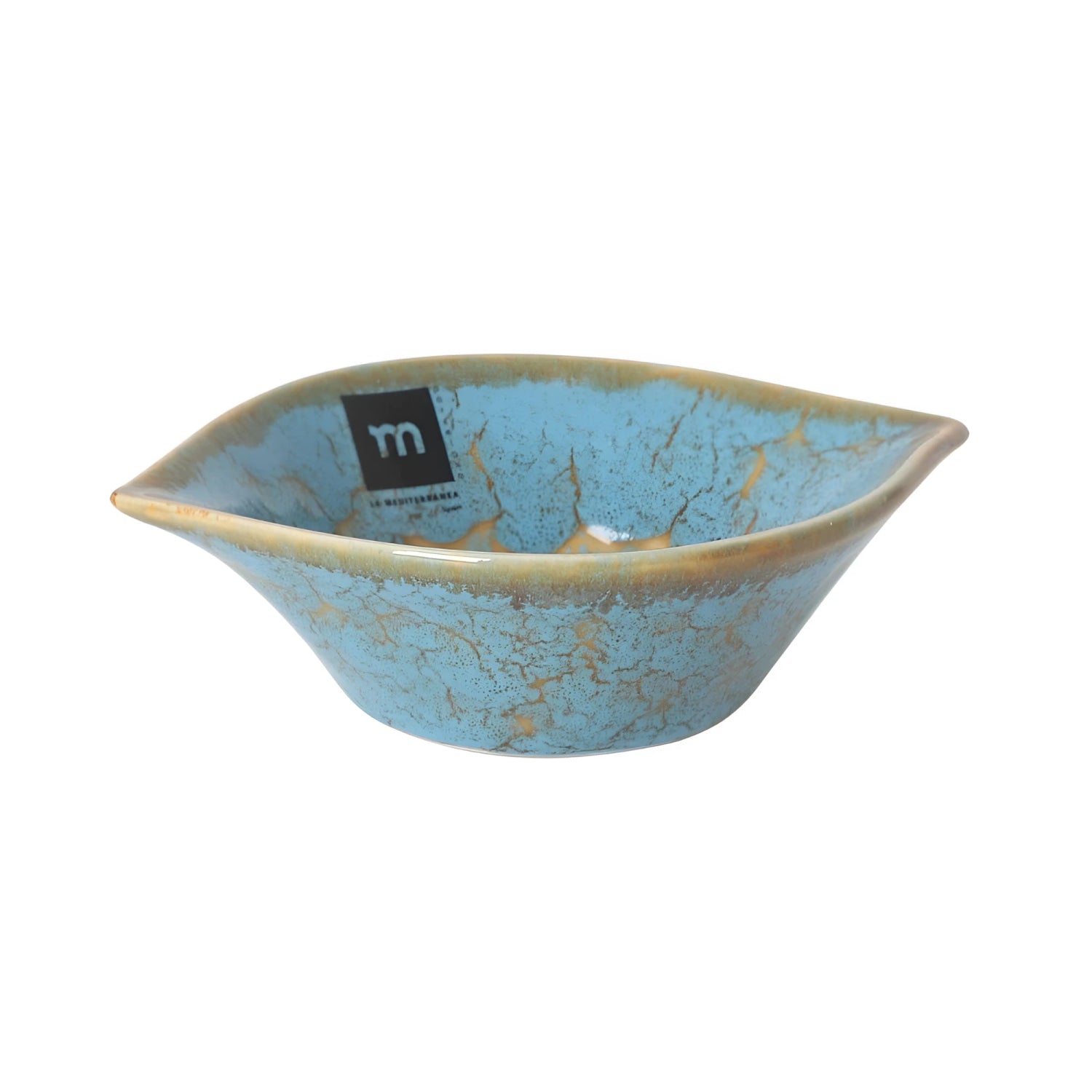 Scratch 15x11.7x4.4cm Ramekin dish with light blue crackled glaze and leaf design