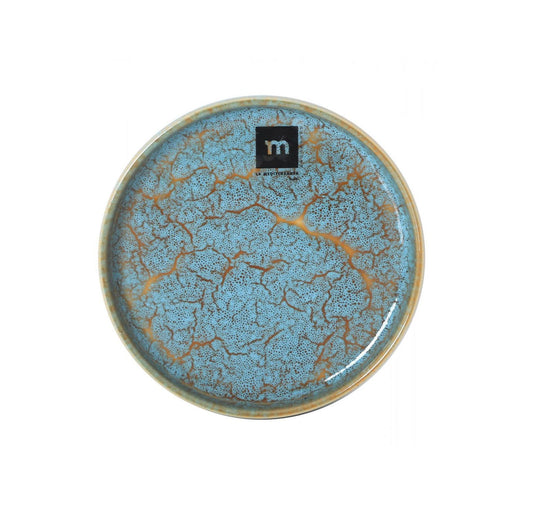 Round blue and gold cracked glaze decorative plate from Scratch Blue 13.7cm side plate dish