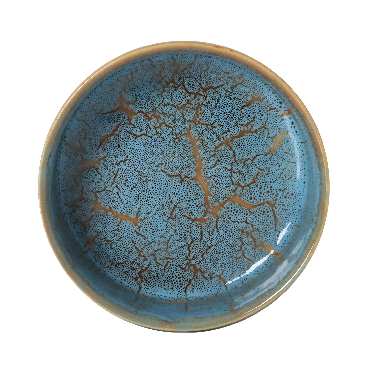 Scratch Blue 13x4.8cm bowl with vibrant blue glaze and golden crackle