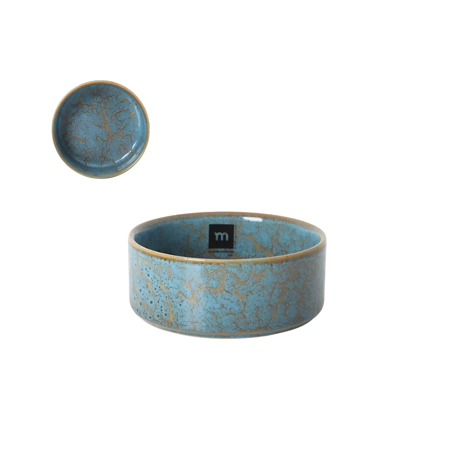 Scratch Blue 13x4.8cm turquoise bowl with crackled glaze, gold accents and lid