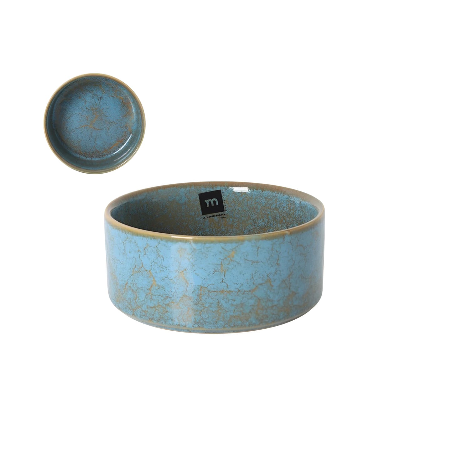 Scratch Blue 15.6x6.8cm turquoise bowl with crackled glaze, beige rim and lid