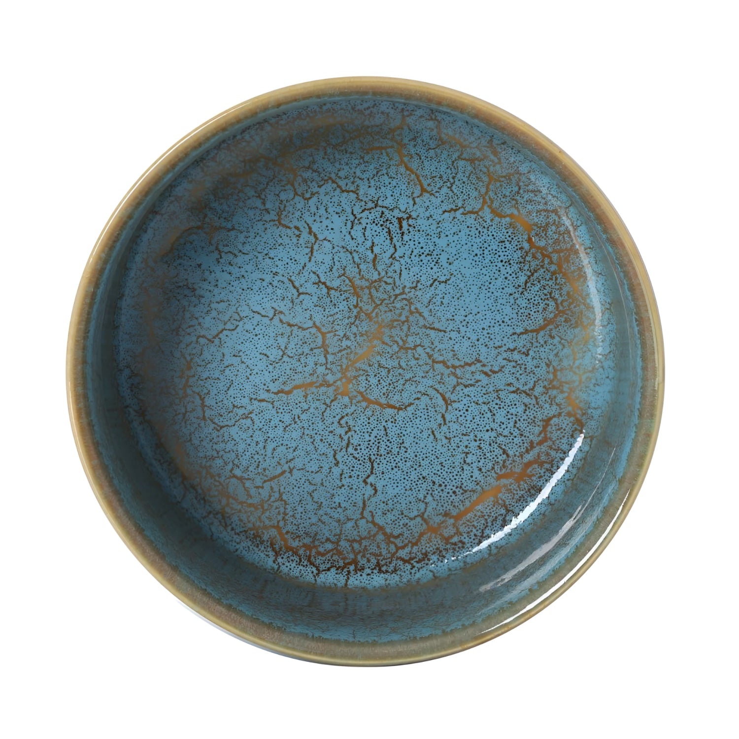 Scratch Blue 15.6x6.8cm bowl with vibrant blue glaze and golden crackle