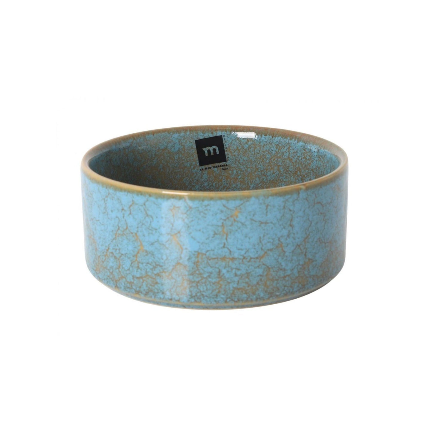 Scratch Blue 15.6x6.8cm bowl with light blue crackled glaze and m logo