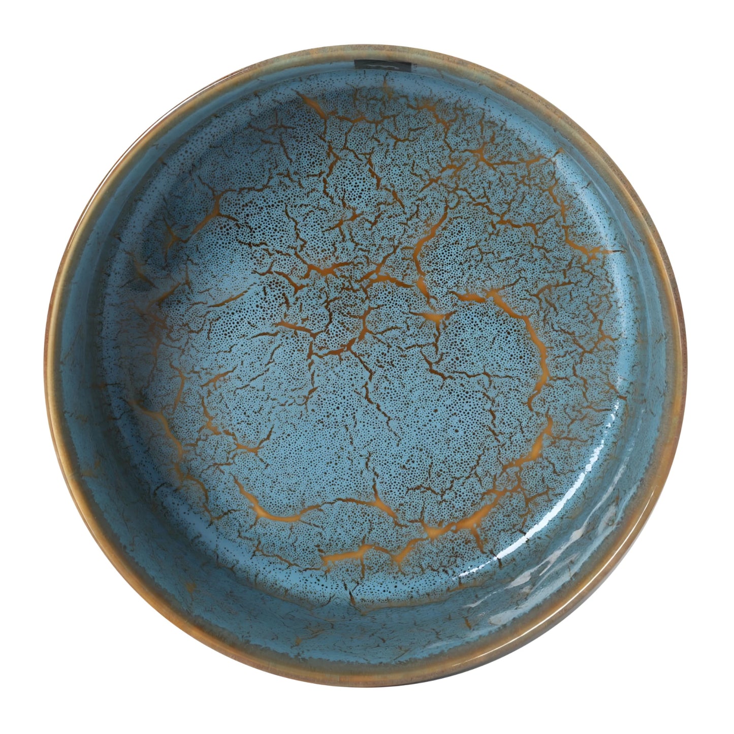 Scratch Blue 20.6x7.8cm pasta salad bowl with crackled blue glaze and golden fissures