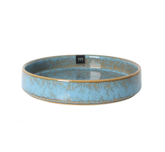 Light blue ceramic Scratch Pasta bowl with crackle glaze and tan rim 20x4cm