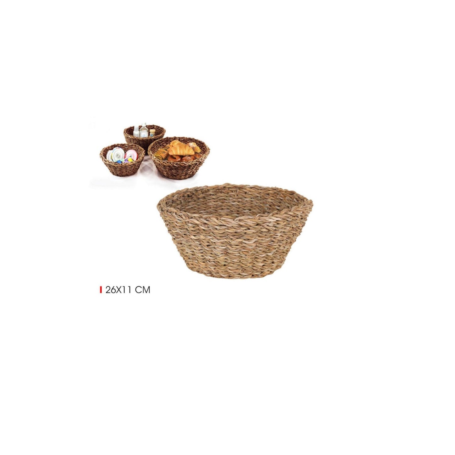 Woven seagrass basket for kitchen decor and organization, 26x11cm bread and fruit storage