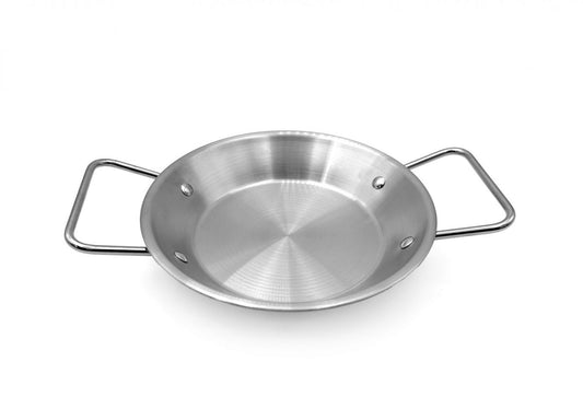 Stainless steel 17cm tapas paella pan with dual handles and brushed finish