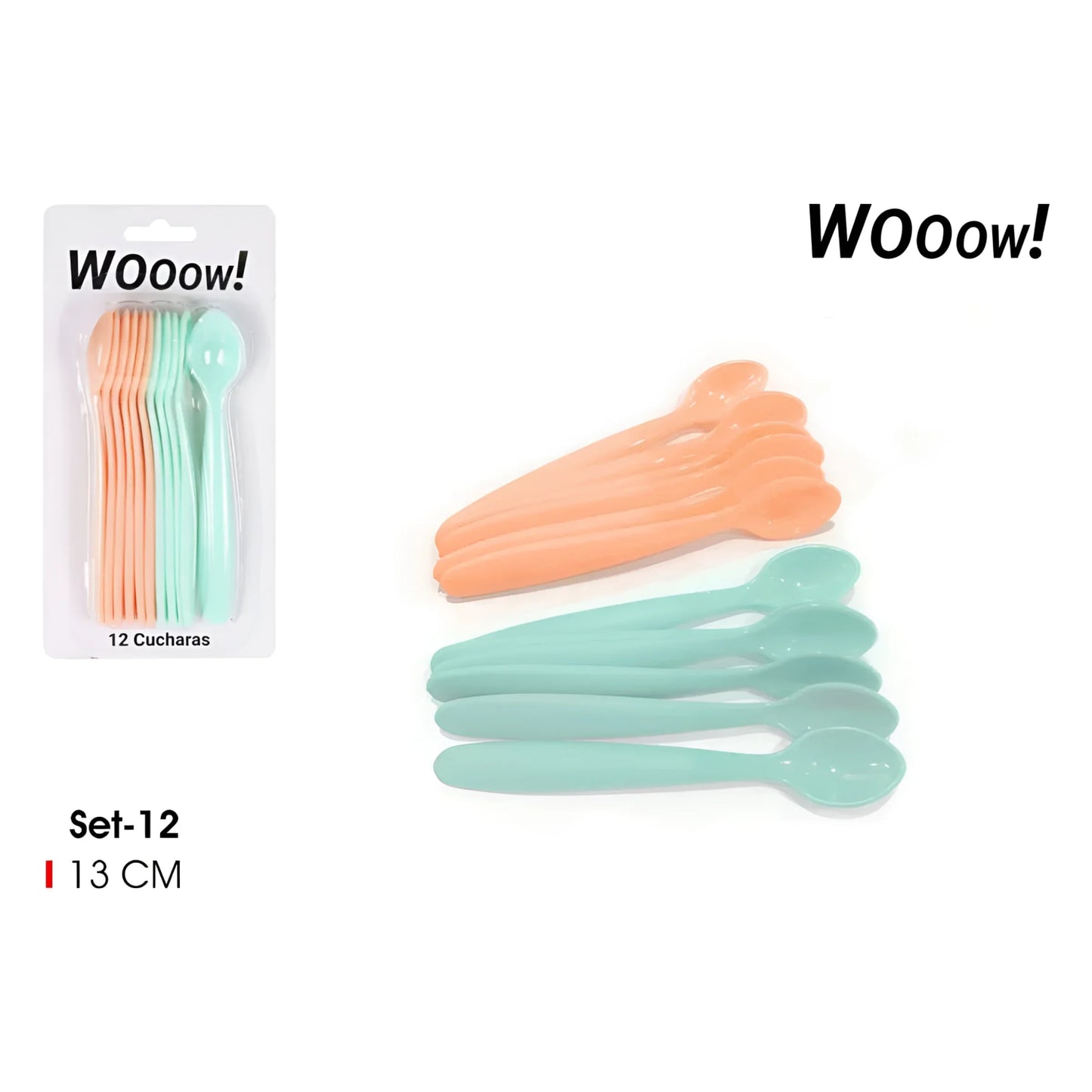 Set of 12- 13cm plastic spoons baby toddlers