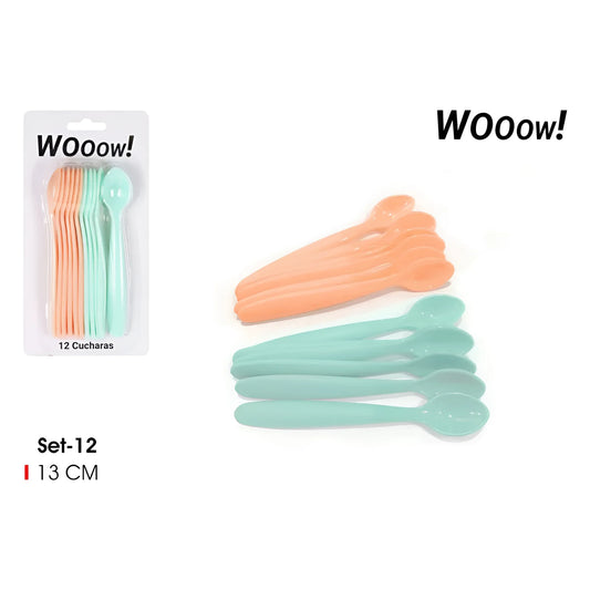 Set of 12- 13cm plastic spoons baby toddlers