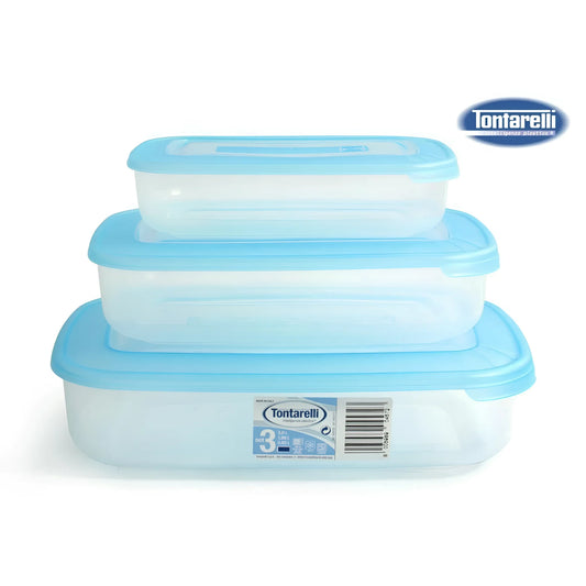 Set of 3 - Rectangular food containers lunch box 1 + 2 + 3L FAMILY BLUE