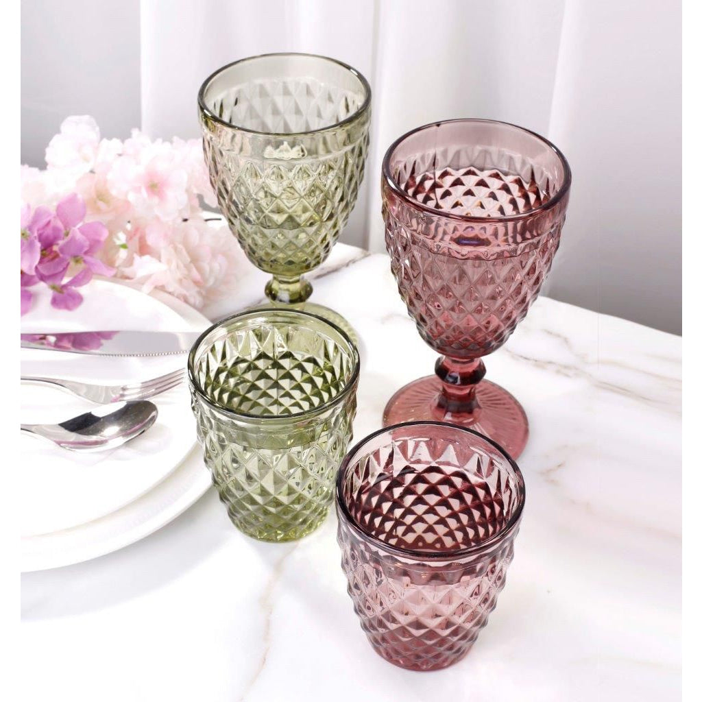 Sidari Green red wine glasses 350ml diamond vintage Anais