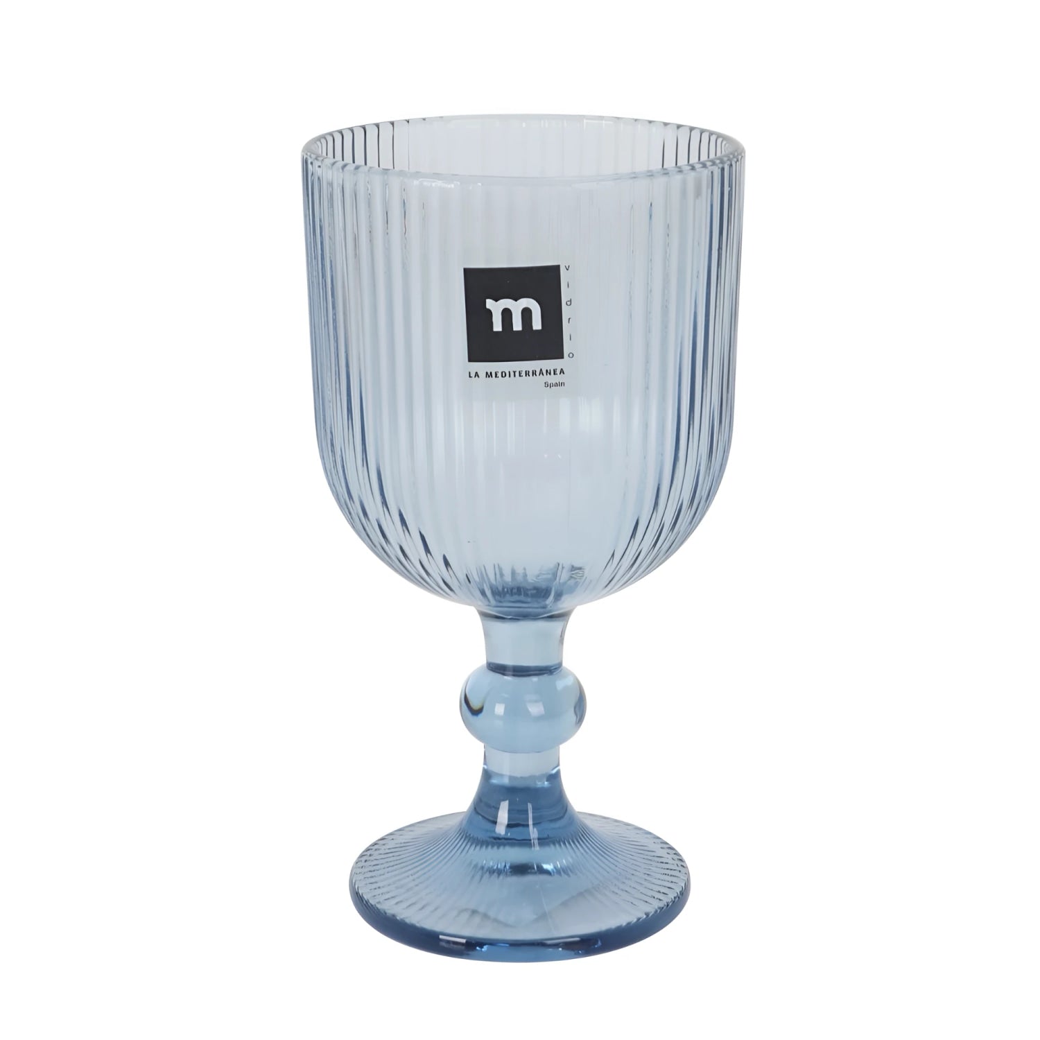 Sonella Blue 360ml ribbed glass wine goblet with logo