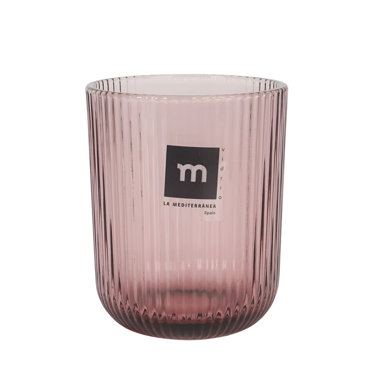 Translucent pink ribbed glass vase with m vidrio label, Sonella Purple 270ml