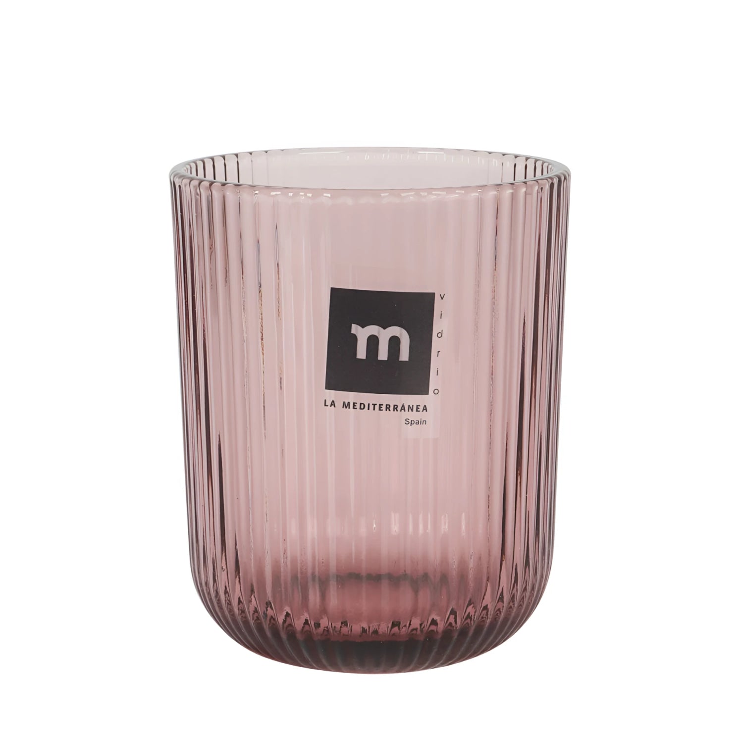 Translucent pink ribbed glass vase with m vidrio label, Sonella Purple 270ml