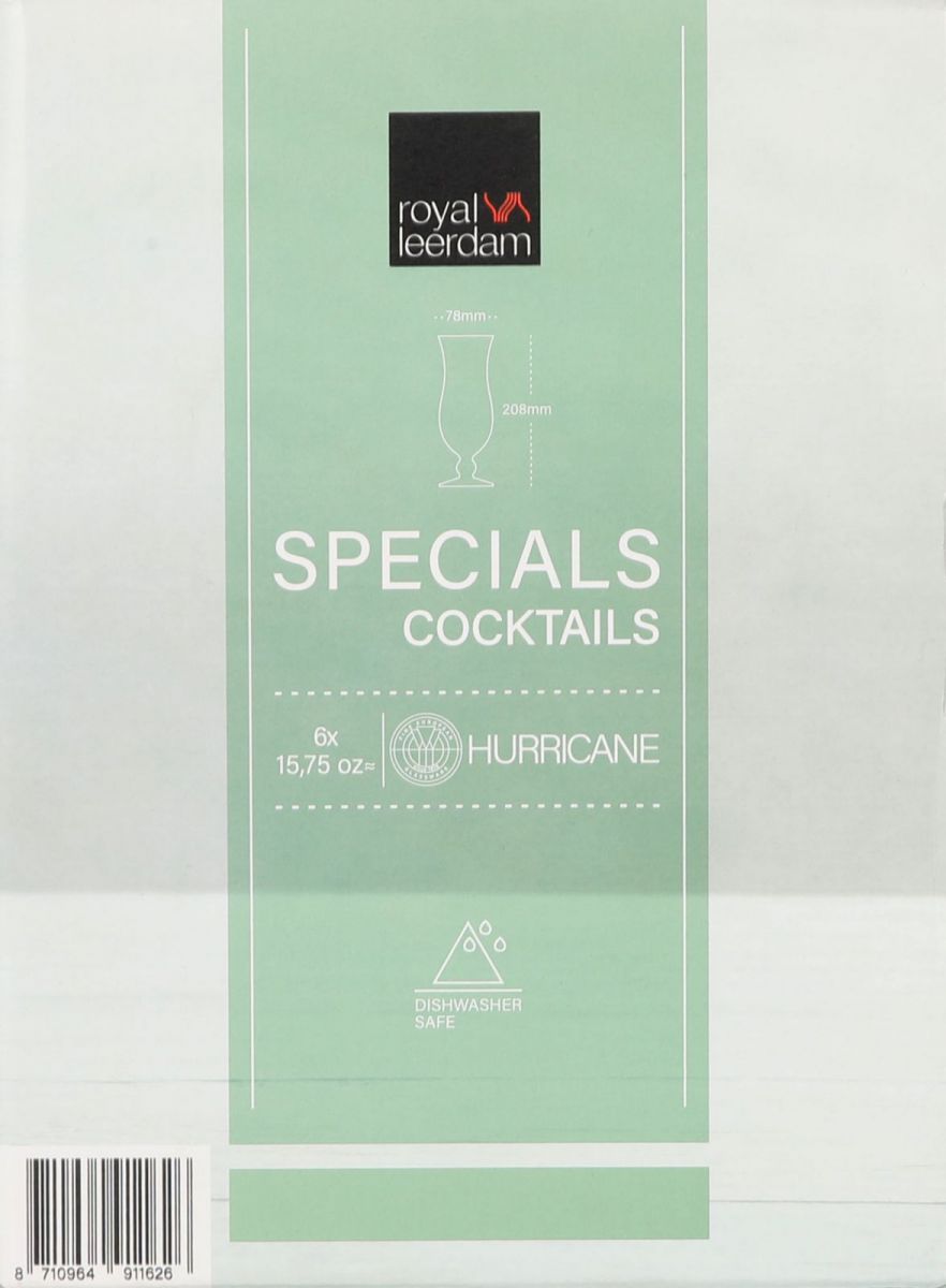 Six Royal Leerdam Hurricane Glasses 440ml dishwasher safe for cocktails