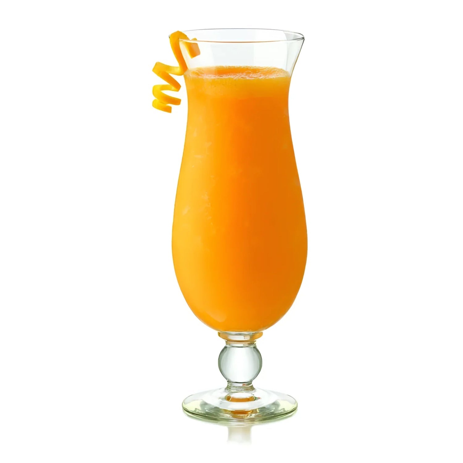 Tall glass of orange juice with citrus peel in Royal Leerdam Specials Cocktails Hurricane Glass