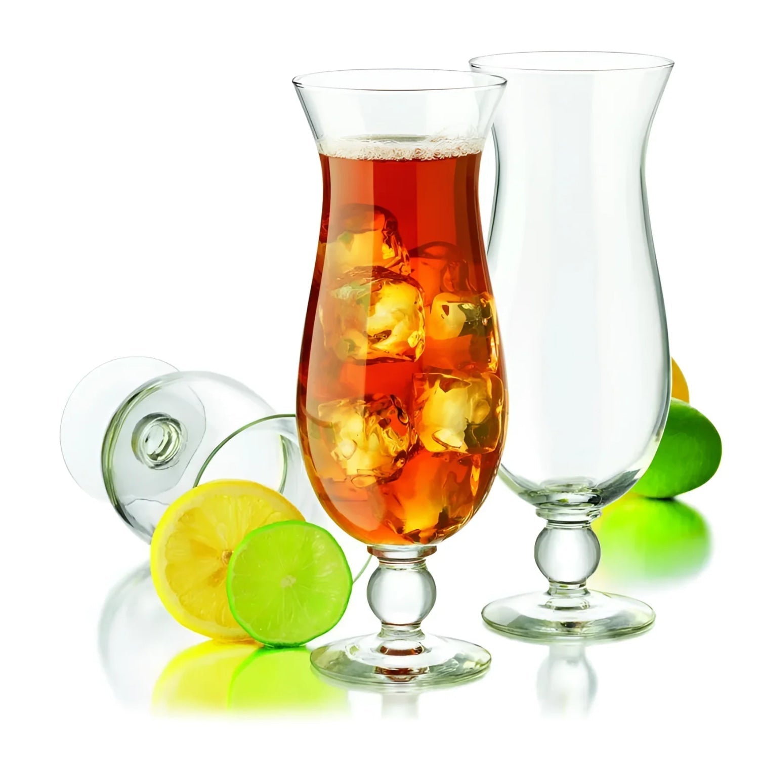 Two Royal Leerdam Specials Cocktails Hurricane Glasses 440ml with iced tea and citrus slices