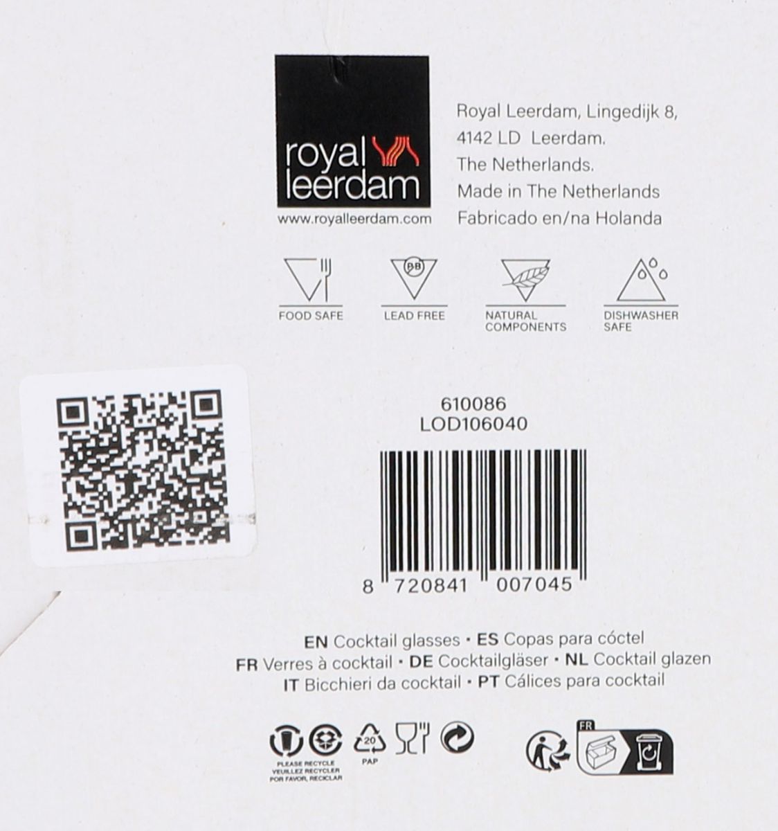 Packaging for Royal Leerdam Specials Cocktails Margarita Glasses 32cl 320ml 10.75oz