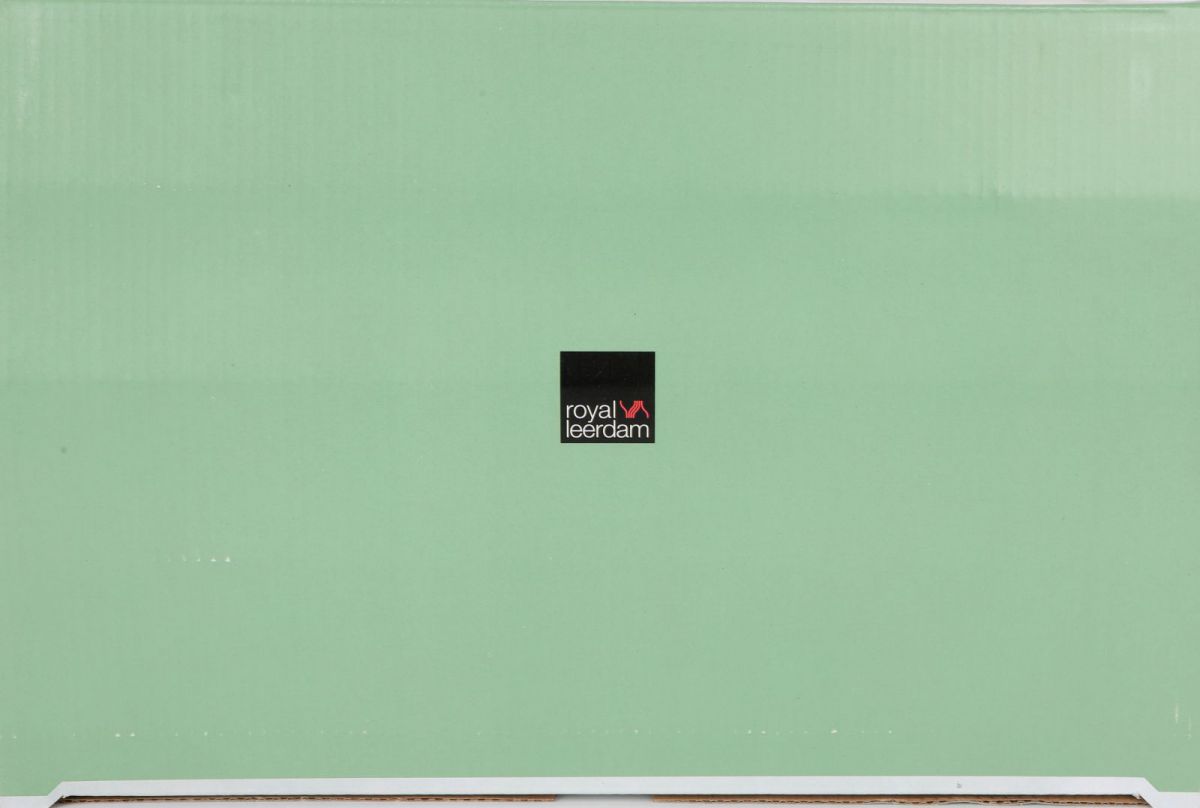 Black sticker with Royal Leerdam and red VA logo on light green background