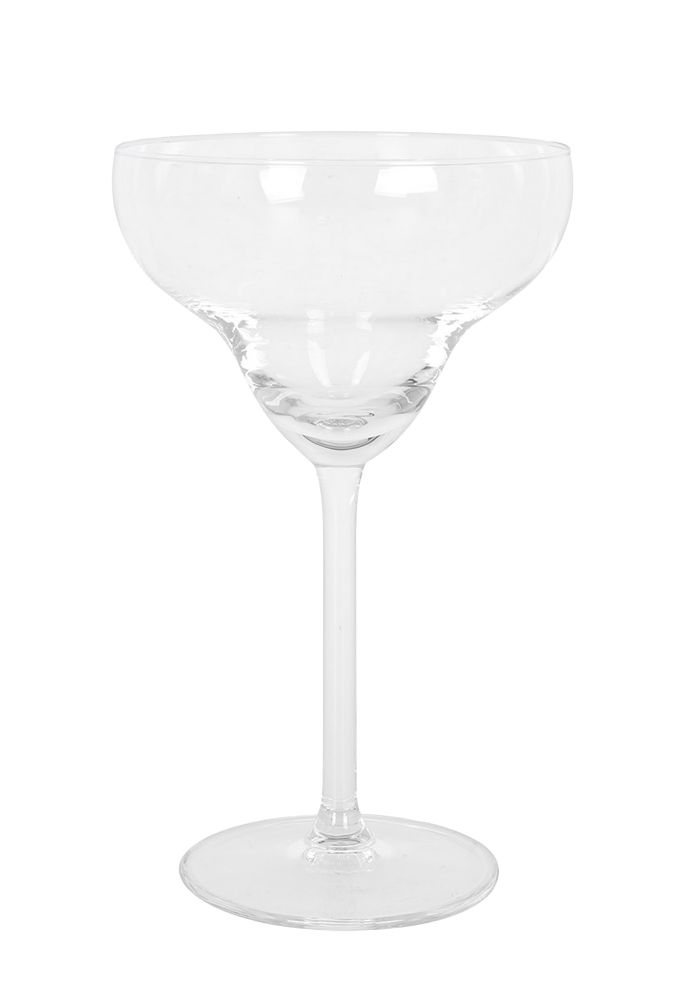 Clear glass margarita cocktail glass with wide bowl and slender stem for Specials Cocktails