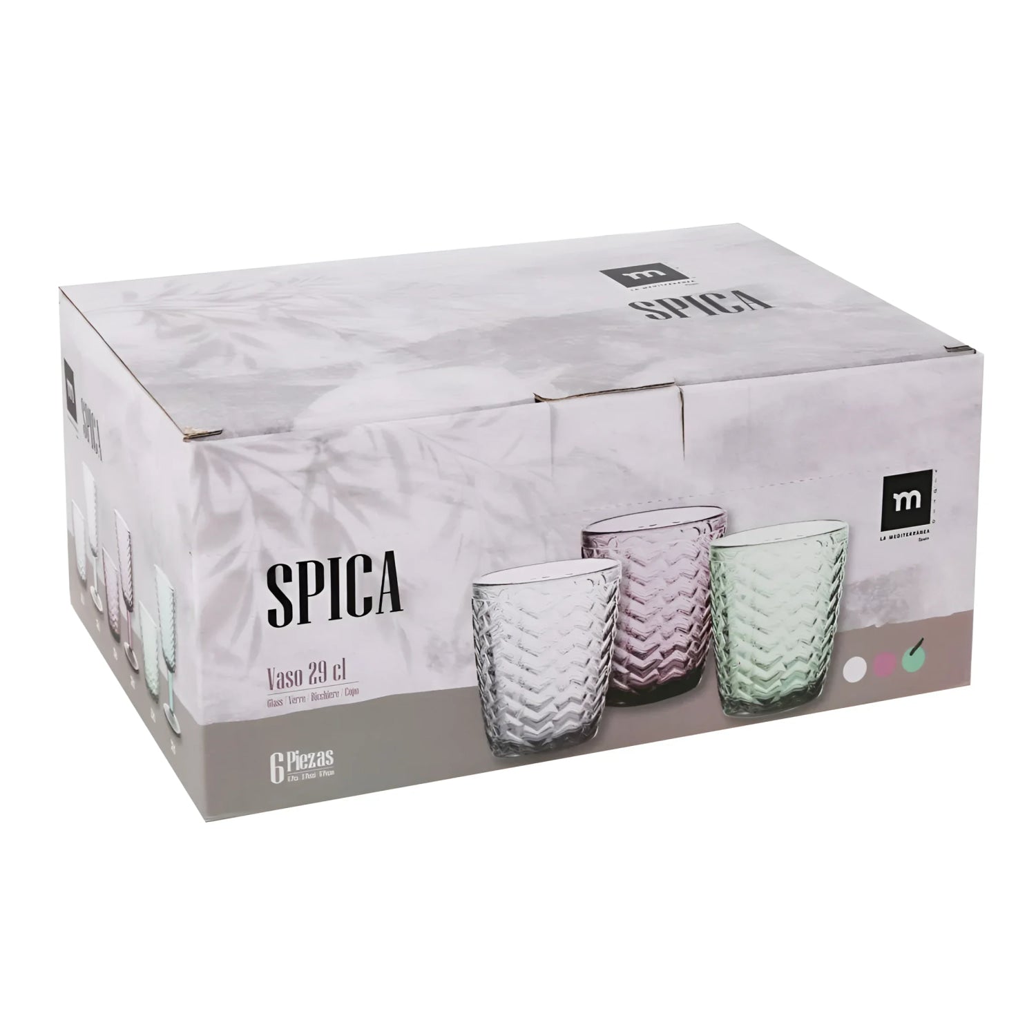 SPICA green drinking glasses tumblers 290ml embossed glassware vintage style