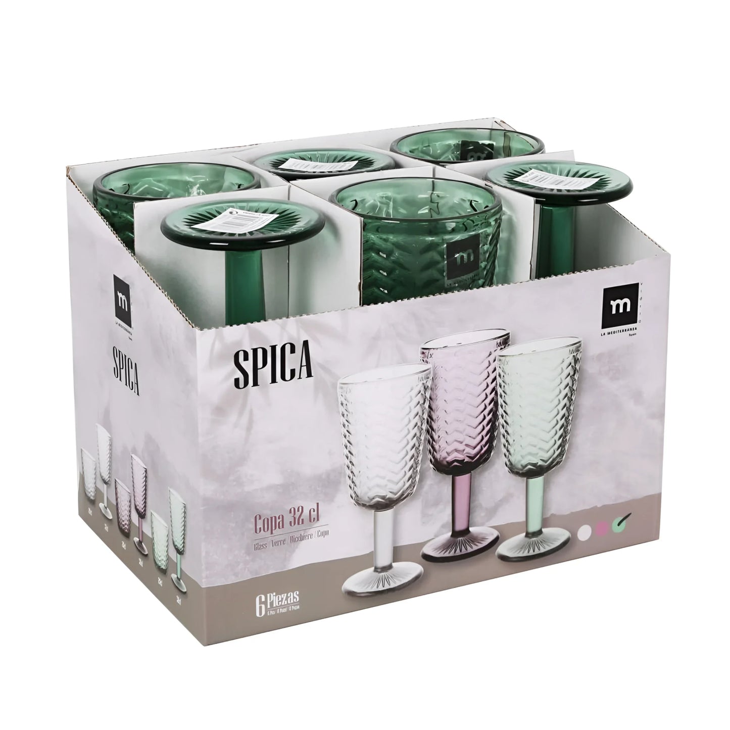 SPICA green Wine glasses 320ml embossed glassware vintage style