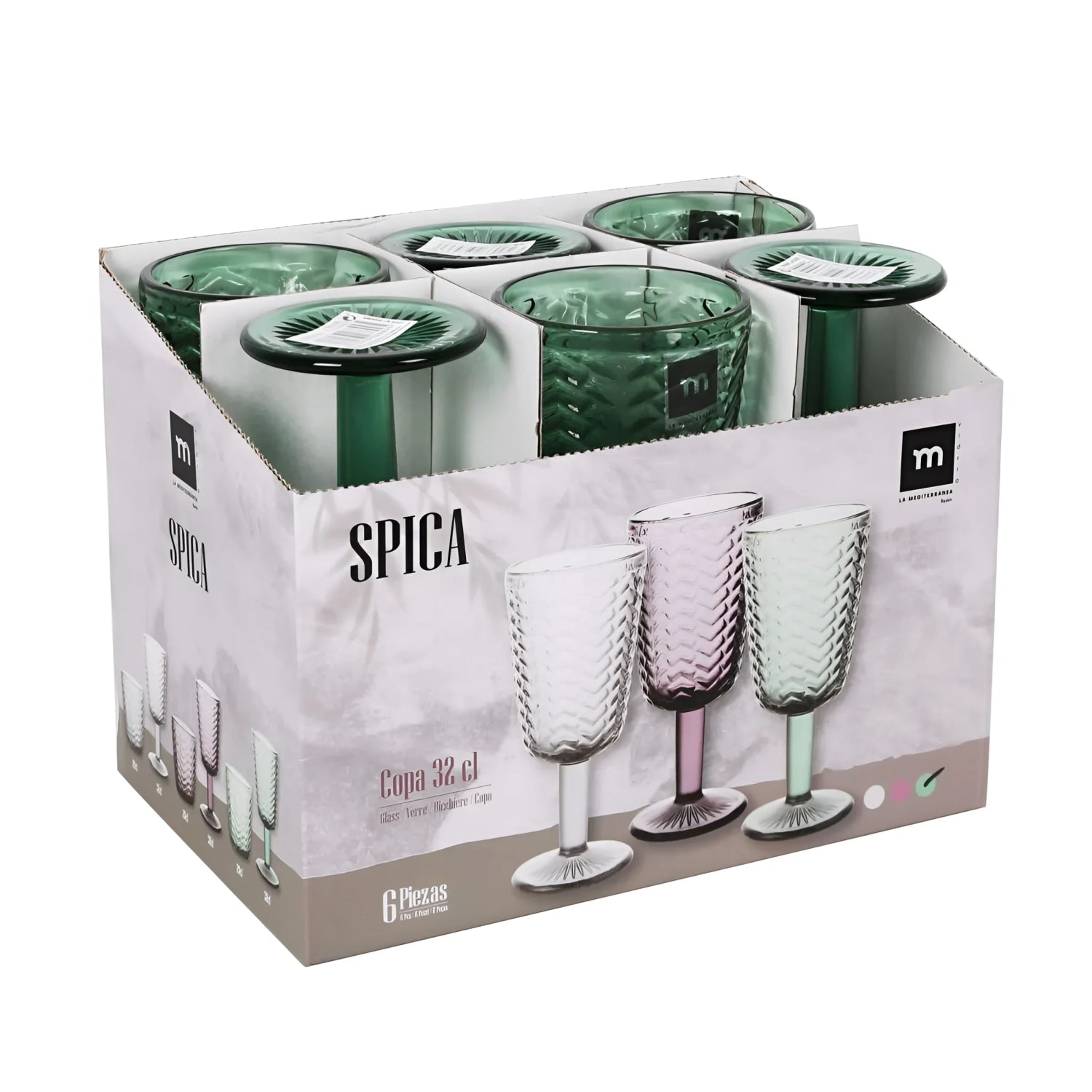 SPICA green Wine glasses 320ml embossed glassware vintage style