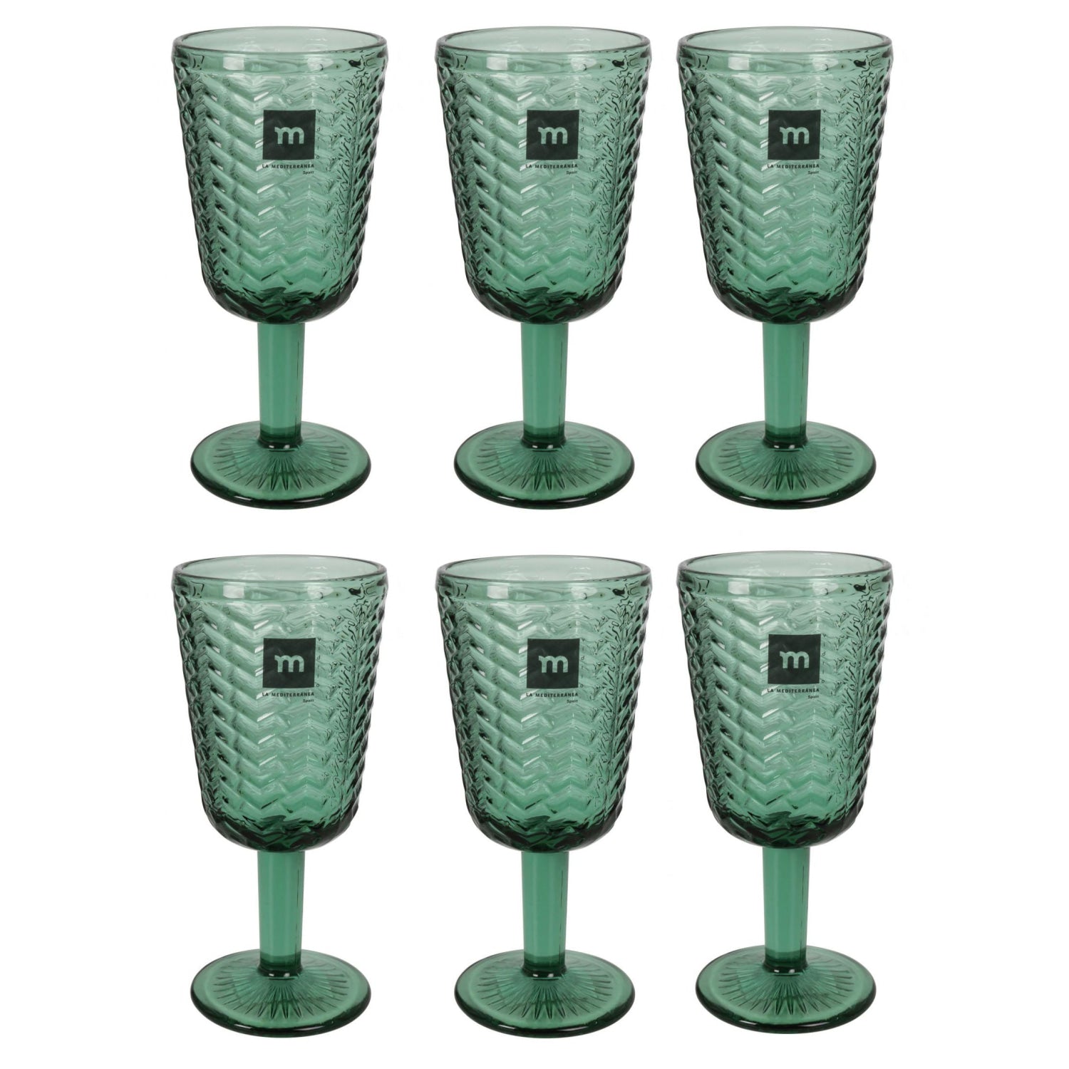 SPICA green Wine glasses 320ml embossed glassware vintage style