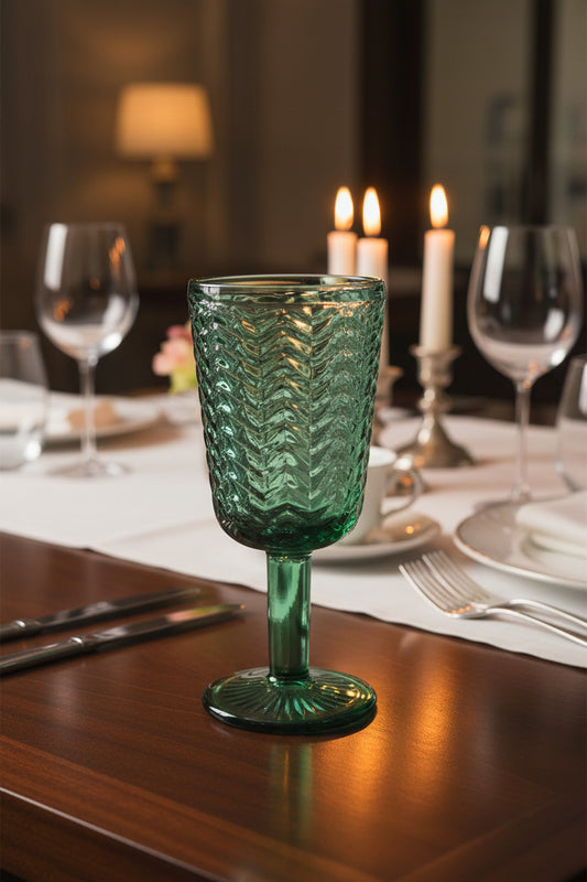 SPICA green Wine glasses 320ml embossed glassware vintage style