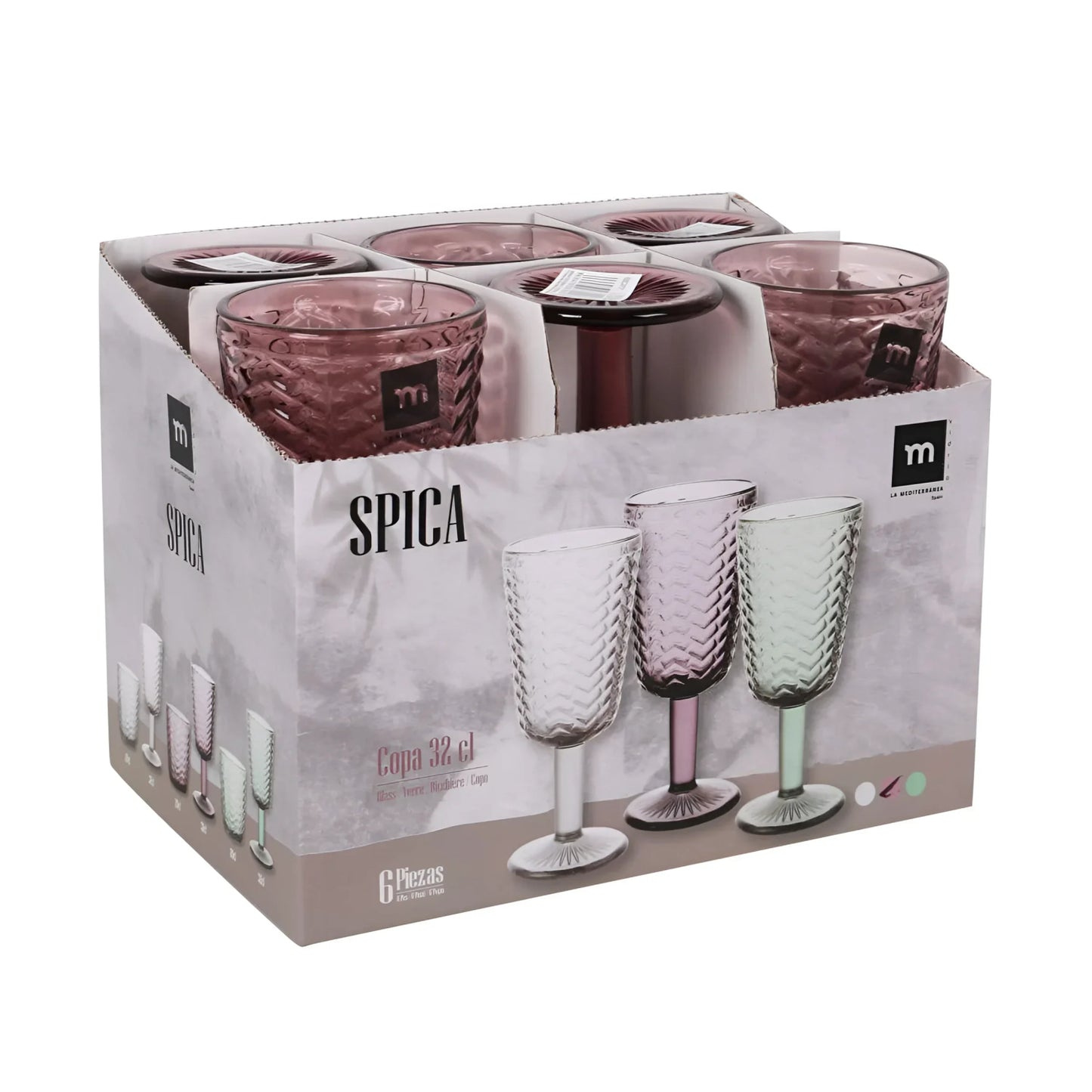 Spica wine glass Plum 320ml embossed glassware vintage style