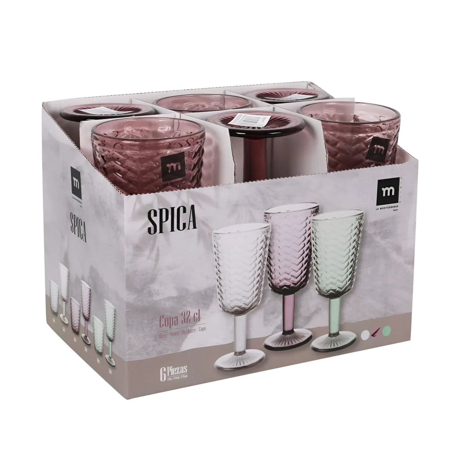 Spica wine glass Plum 320ml embossed glassware vintage style