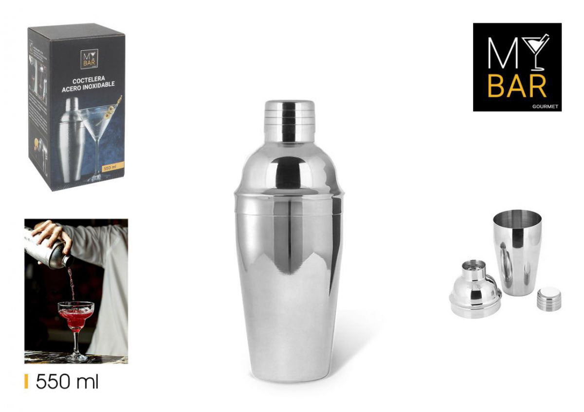 Stainless steel cocktail shaker 550ml from My Bar Gourmet for mixing drinks
