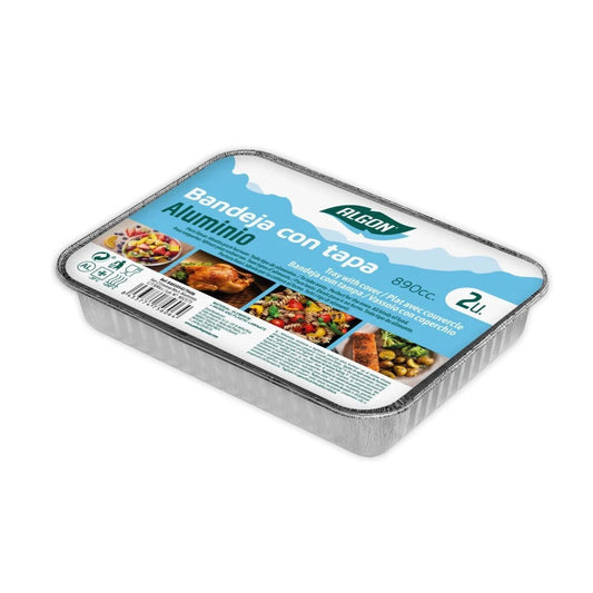 Aluminum food tray with lid in Take away aluminum food containers 890ml pack of 2 units