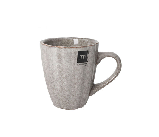 Speckled grey ceramic Talaier 375ml coffee tea mug with handle on white background