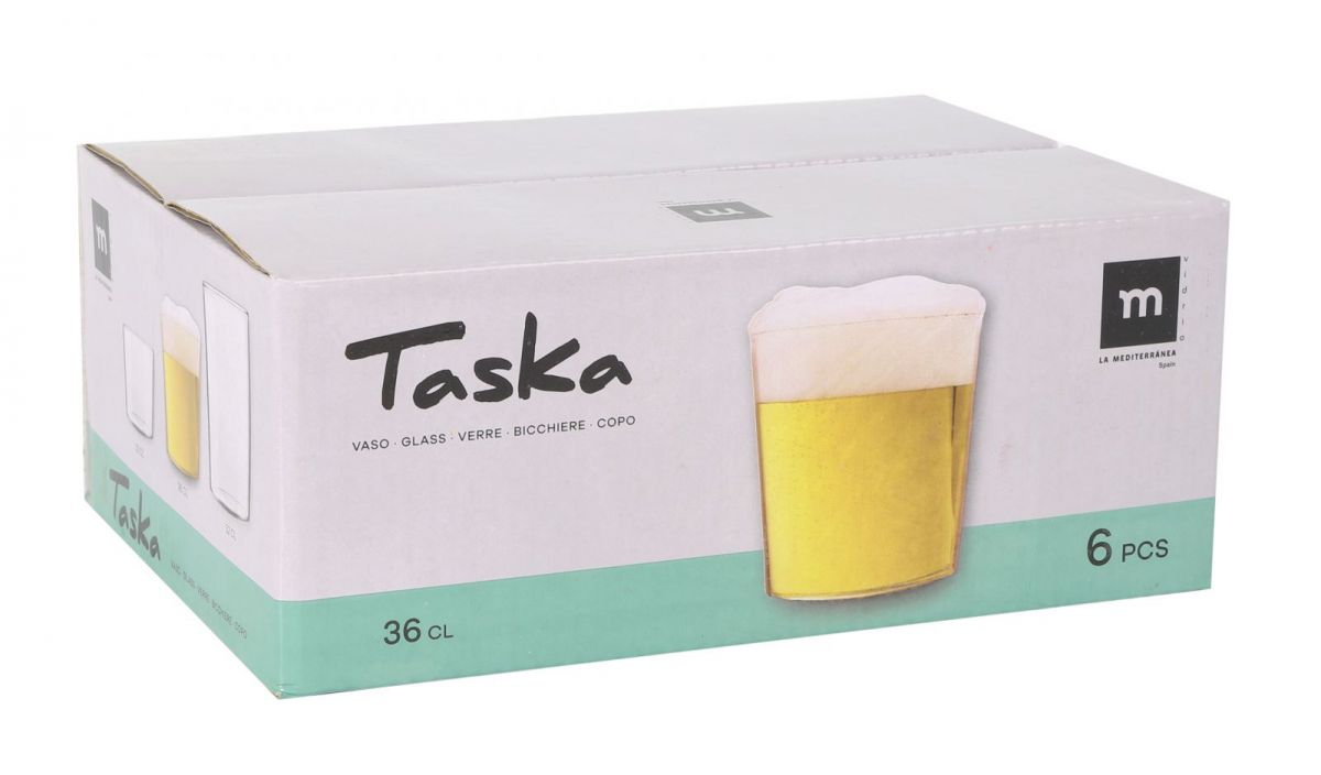 Cardboard box with six Taska Half Pint Beer Glass Tumblers 360ml for cocktails