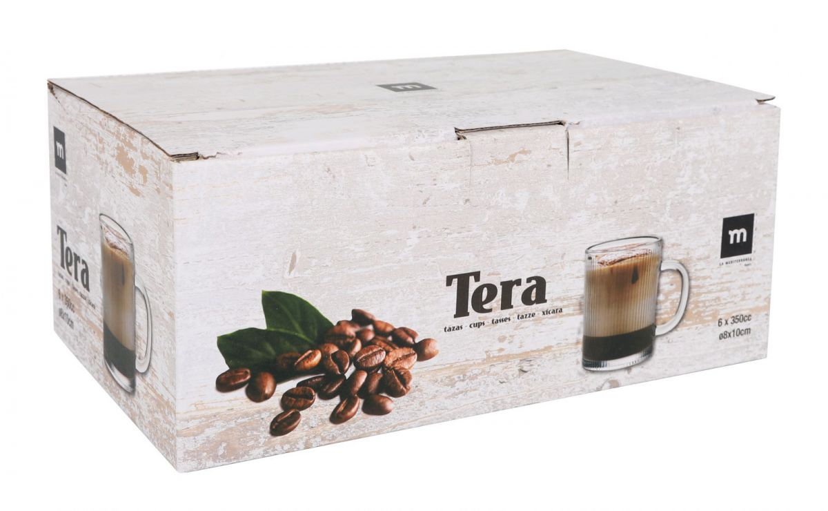 Cardboard box of Tera Coffee Tea Mug Glass with Handle 350ml for beverages